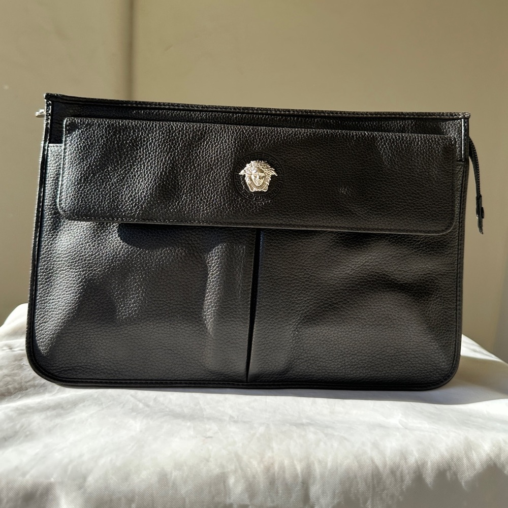 VERSACE Rare Leather Medusa Clutch Black 12”x8”